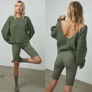 Lunya cozy cotton silk reversible pullover sweater - XS hunter Green